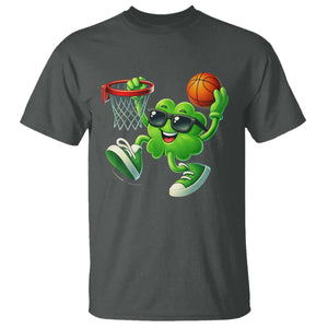 Basketball St Patricks Day T Shirt Cute Irish Shamrock Playing Basketball Player Team Boys TS10 Dark Heather Print Your Wear