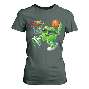 Basketball St Patricks Day T Shirt For Women Cute Irish Shamrock Playing Basketball Player Team Boys TS10 Dark Forest Green Print Your Wear