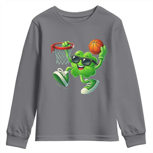 Basketball St Patricks Day Youth Sweatshirt Cute Irish Shamrock Playing Basketball Player Team Boys TS10 Charcoal Print Your Wear