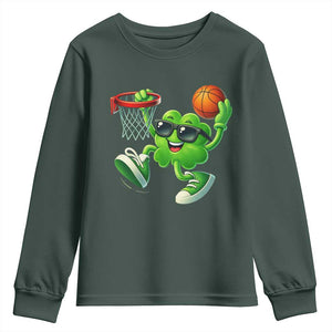 Basketball St Patricks Day Youth Sweatshirt Cute Irish Shamrock Playing Basketball Player Team Boys TS10 Dark Forest Green Print Your Wear