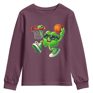 Basketball St Patricks Day Youth Sweatshirt Cute Irish Shamrock Playing Basketball Player Team Boys TS10 Maroon Print Your Wear
