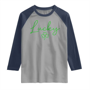 Lucky Irish Shamrock Raglan Shirt St Patricks Day Letter Print Lightweight TS10 Sport Gray Navy Print Your Wear