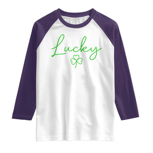 Lucky Irish Shamrock Raglan Shirt St Patricks Day Letter Print Lightweight TS10 White Purple Print Your Wear