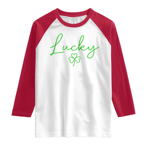 Lucky Irish Shamrock Raglan Shirt St Patricks Day Letter Print Lightweight TS10 White Red Print Your Wear