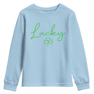 Lucky Irish Shamrock Youth Sweatshirt St Patricks Day Letter Print Lightweight TS10 Light Blue Print Your Wear