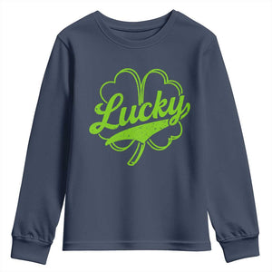 Vintage Lucky Shamrock Youth Sweatshirt Irish St Patricks Day TS10 Navy Print Your Wear