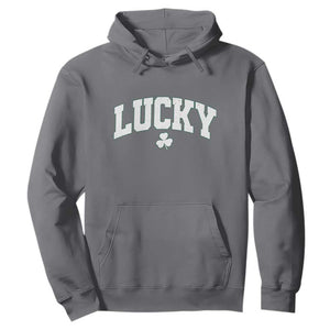 Retro Lucky Hoodie St Patricks Day Irish Shamrock Varsity TS10 Charcoal Print Your Wear