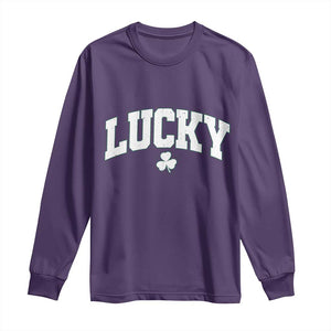 Retro Lucky Long Sleeve Shirt St Patricks Day Irish Shamrock Varsity TS10 Purple Print Your Wear