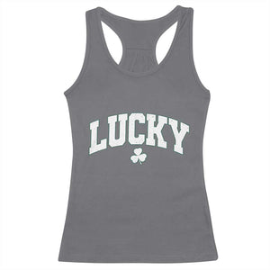Retro Lucky Racerback Tank Top St Patricks Day Irish Shamrock Varsity TS10 Charcoal Print Your Wear