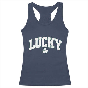 Retro Lucky Racerback Tank Top St Patricks Day Irish Shamrock Varsity TS10 Navy Print Your Wear