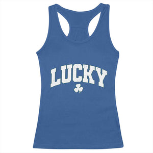 Retro Lucky Racerback Tank Top St Patricks Day Irish Shamrock Varsity TS10 Royal Blue Print Your Wear