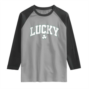Retro Lucky Raglan Shirt St Patricks Day Irish Shamrock Varsity TS10 Sport Gray Black Print Your Wear