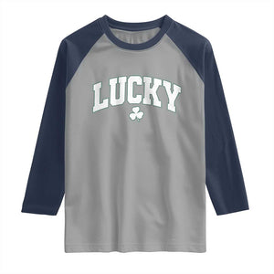 Retro Lucky Raglan Shirt St Patricks Day Irish Shamrock Varsity TS10 Sport Gray Navy Print Your Wear