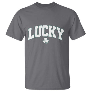 Retro Lucky T Shirt St Patricks Day Irish Shamrock Varsity TS10 Charcoal Print Your Wear