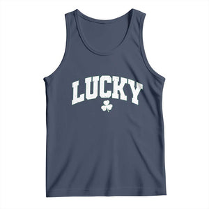 Retro Lucky Tank Top St Patricks Day Irish Shamrock Varsity TS10 Navy Print Your Wear