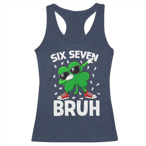 Funny Irish St Patricks Day Shamrock 67 Meme Racerback Tank Top Six Seven Bruh Gen Alpha Slang TS10 Navy Print Your Wear