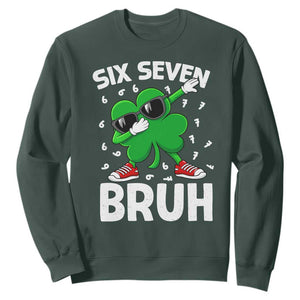 Funny Irish St Patricks Day Shamrock 67 Meme Sweatshirt Six Seven Bruh Gen Alpha Slang TS10 Dark Forest Green Print Your Wear