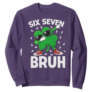 Funny Irish St Patricks Day Shamrock 67 Meme Sweatshirt Six Seven Bruh Gen Alpha Slang TS10 Purple Print Your Wear