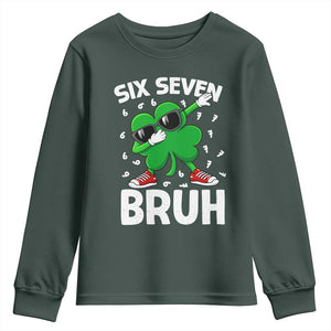 Funny Irish St Patricks Day Shamrock 67 Meme Youth Sweatshirt Six Seven Bruh Gen Alpha Slang TS10 Dark Forest Green Print Your Wear