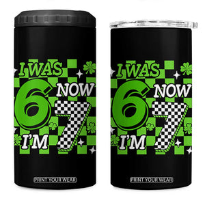 I Was 6 Now I'm 7 4 in 1 Can Cooler Tumbler Funny 7th 67 Birthday Meme Lucky Shamrock Checkered TS10 One Size: 16 oz Black Print Your Wear