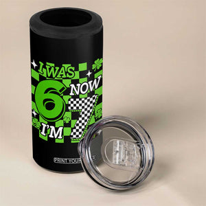 I Was 6 Now I'm 7 4 in 1 Can Cooler Tumbler Funny 7th 67 Birthday Meme Lucky Shamrock Checkered TS10 Print Your Wear