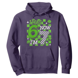 I Was 6 Now I'm 7 Hoodie Funny 7th 67 Birthday Meme Lucky Shamrock Checkered TS10 Purple Print Your Wear