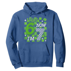 I Was 6 Now I'm 7 Hoodie Funny 7th 67 Birthday Meme Lucky Shamrock Checkered TS10 Royal Blue Print Your Wear