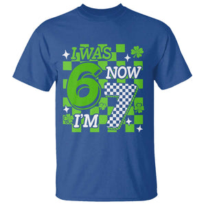 I Was 6 Now I'm 7 T Shirt Funny 7th 67 Birthday Meme Lucky Shamrock Checkered TS10 Royal Blue Print Your Wear