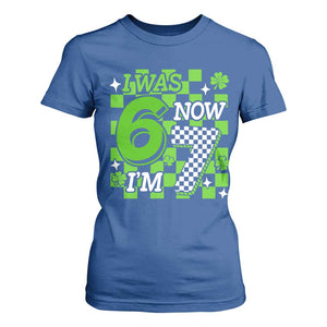 I Was 6 Now I'm 7 T Shirt For Women Funny 7th 67 Birthday Meme Lucky Shamrock Checkered TS10 Royal Blue Print Your Wear