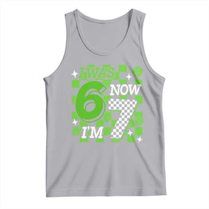 I Was 6 Now I'm 7 Tank Top Funny 7th 67 Birthday Meme Lucky Shamrock Checkered TS10 Athletic Heather Print Your Wear