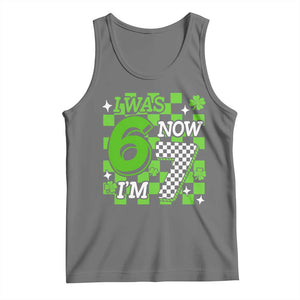 I Was 6 Now I'm 7 Tank Top Funny 7th 67 Birthday Meme Lucky Shamrock Checkered TS10 Black Heather Print Your Wear