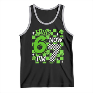 I Was 6 Now I'm 7 Tank Top Funny 7th 67 Birthday Meme Lucky Shamrock Checkered TS10 Black Athletic Heather Print Your Wear