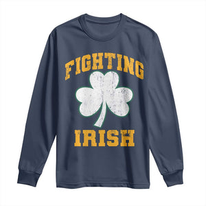 Vintage Fighting Irish Long Sleeve Shirt Retro History Gold Shamrock TS10 Navy Print Your Wear