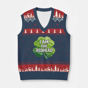Funny Irish St Patricks Day Im The Redhead V-Neck Knit Sweater Vest Retro Vintage Lucky Shamrock TS10 Navy Red Print Your Wear