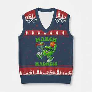 Basketball St Patricks Day V-Neck Knit Sweater Vest Mad Madness Irish Shamrock Playing Basketball Player Team Boys TS10 Navy Red Print Your Wear