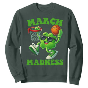 Basketball St Patricks Day Sweatshirt Mad Madness Irish Shamrock Playing Basketball Player Team Boys TS10 Dark Forest Green Print Your Wear
