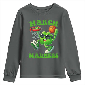 Basketball St Patricks Day Youth Sweatshirt Mad Madness Irish Shamrock Playing Basketball Player Team Boys TS10 Dark Heather Print Your Wear