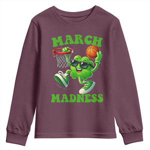 Basketball St Patricks Day Youth Sweatshirt Mad Madness Irish Shamrock Playing Basketball Player Team Boys TS10 Maroon Print Your Wear