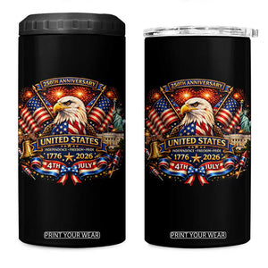 250 Years Of Freedom America 4 in 1 Can Cooler Tumbler USA Independence 250th Anniversary 1776 2026 Patriotic Eagle Flag TS10 One Size: 16 oz Black Print Your Wear