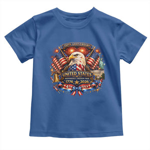 250 Years Of Freedom America Toddler T Shirt USA Independence 250th Anniversary 1776 2026 Patriotic Eagle Flag TS10 Royal Blue Print Your Wear