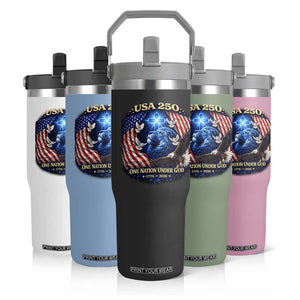 US 250th Anniversary Flip Straw Tumbler 250 Years One Nation Under God Christian Patriotic Cross USA Flag TS10 Print Your Wear