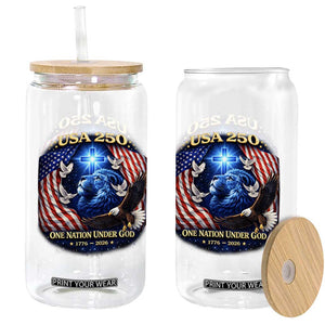 US 250th Anniversary Glass Can 250 Years One Nation Under God Christian Patriotic Cross USA Flag TS10 Print Your Wear