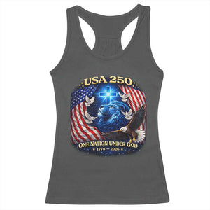 US 250th Anniversary Racerback Tank Top 250 Years One Nation Under God Christian Patriotic Cross USA Flag TS10 Dark Heather Print Your Wear