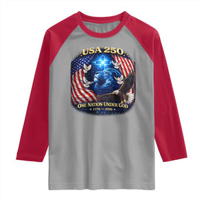 US 250th Anniversary Raglan Shirt 250 Years One Nation Under God Christian Patriotic Cross USA Flag TS10 Sport Gray Red Print Your Wear