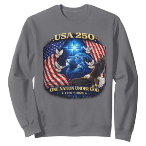 US 250th Anniversary Sweatshirt 250 Years One Nation Under God Christian Patriotic Cross USA Flag TS10 Charcoal Print Your Wear