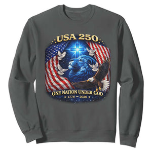 US 250th Anniversary Sweatshirt 250 Years One Nation Under God Christian Patriotic Cross USA Flag TS10 Dark Heather Print Your Wear