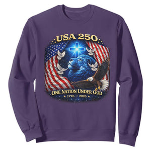 US 250th Anniversary Sweatshirt 250 Years One Nation Under God Christian Patriotic Cross USA Flag TS10 Purple Print Your Wear