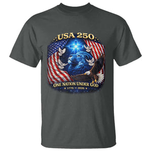 US 250th Anniversary T Shirt 250 Years One Nation Under God Christian Patriotic Cross USA Flag TS10 Dark Heather Print Your Wear