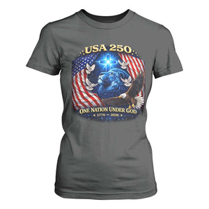 US 250th Anniversary T Shirt For Women 250 Years One Nation Under God Christian Patriotic Cross USA Flag TS10 Dark Heather Print Your Wear