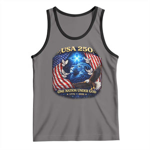 US 250th Anniversary Tank Top 250 Years One Nation Under God Christian Patriotic Cross USA Flag TS10 Deep Heather Black Print Your Wear